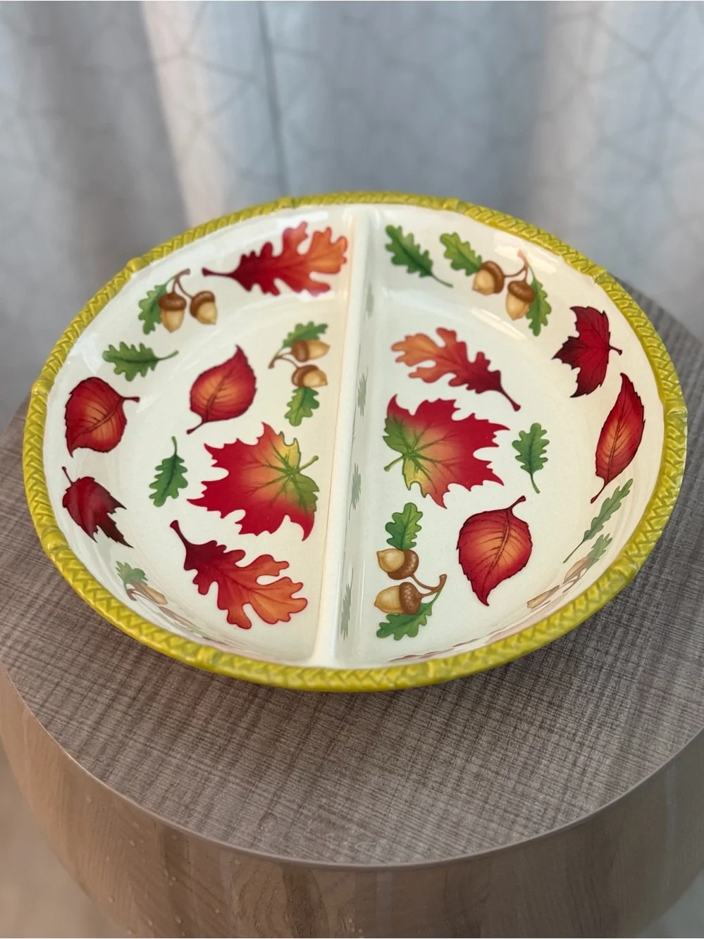 Temp-Tations Ceramic Divided Serving Bowls with Red, Green & Yellow Leaf Motif